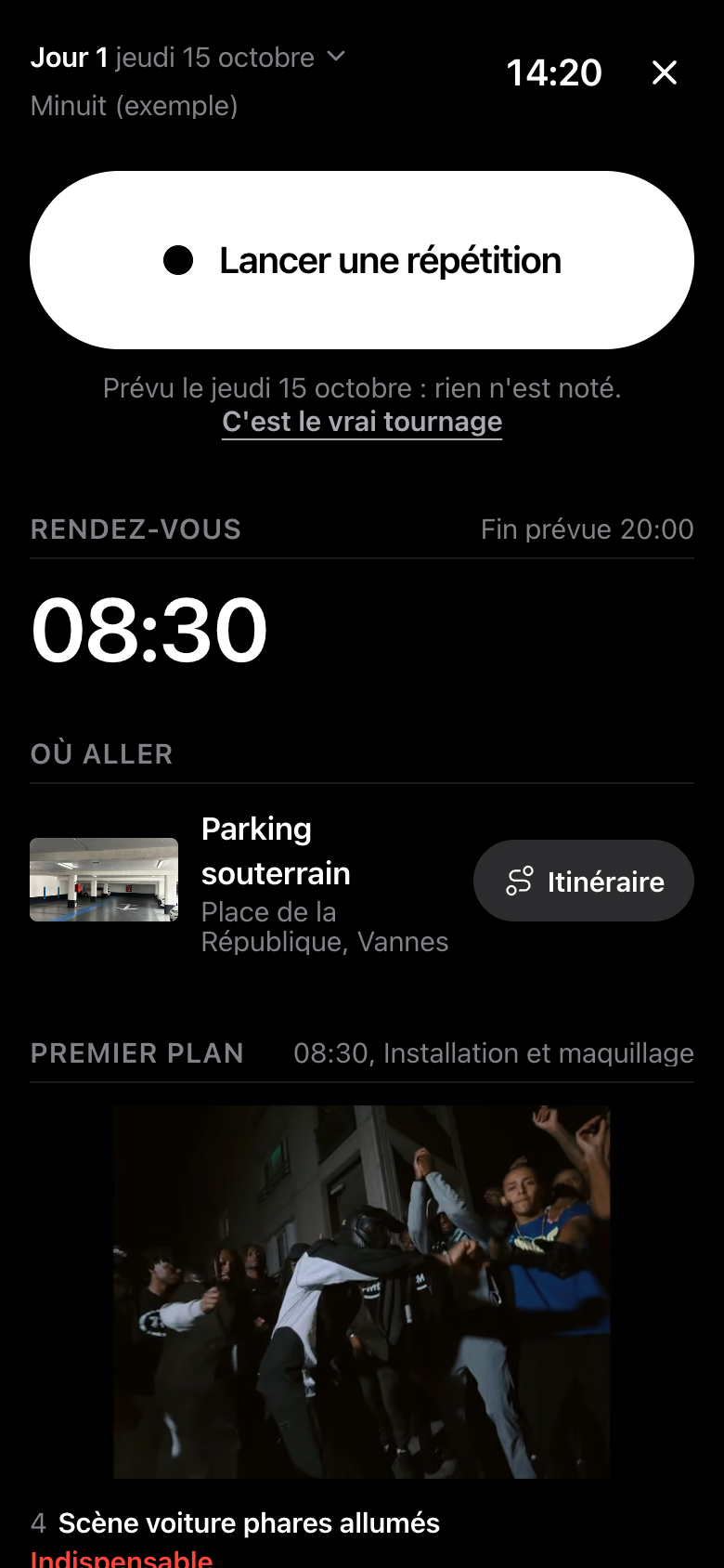 Le mode tournage sur téléphone